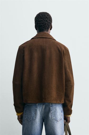 BLOUSON EN CUIR DAIM - Marron foncé de Zara - Image 2