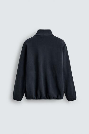 EMBROIDERED FLEECE QUARTER-ZIP SWEATSHIRT - Navy blue by Zara