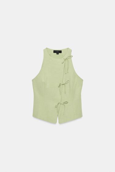 TOP HALTER À NŒUDS - Vert moyen de Zara - Image 4
