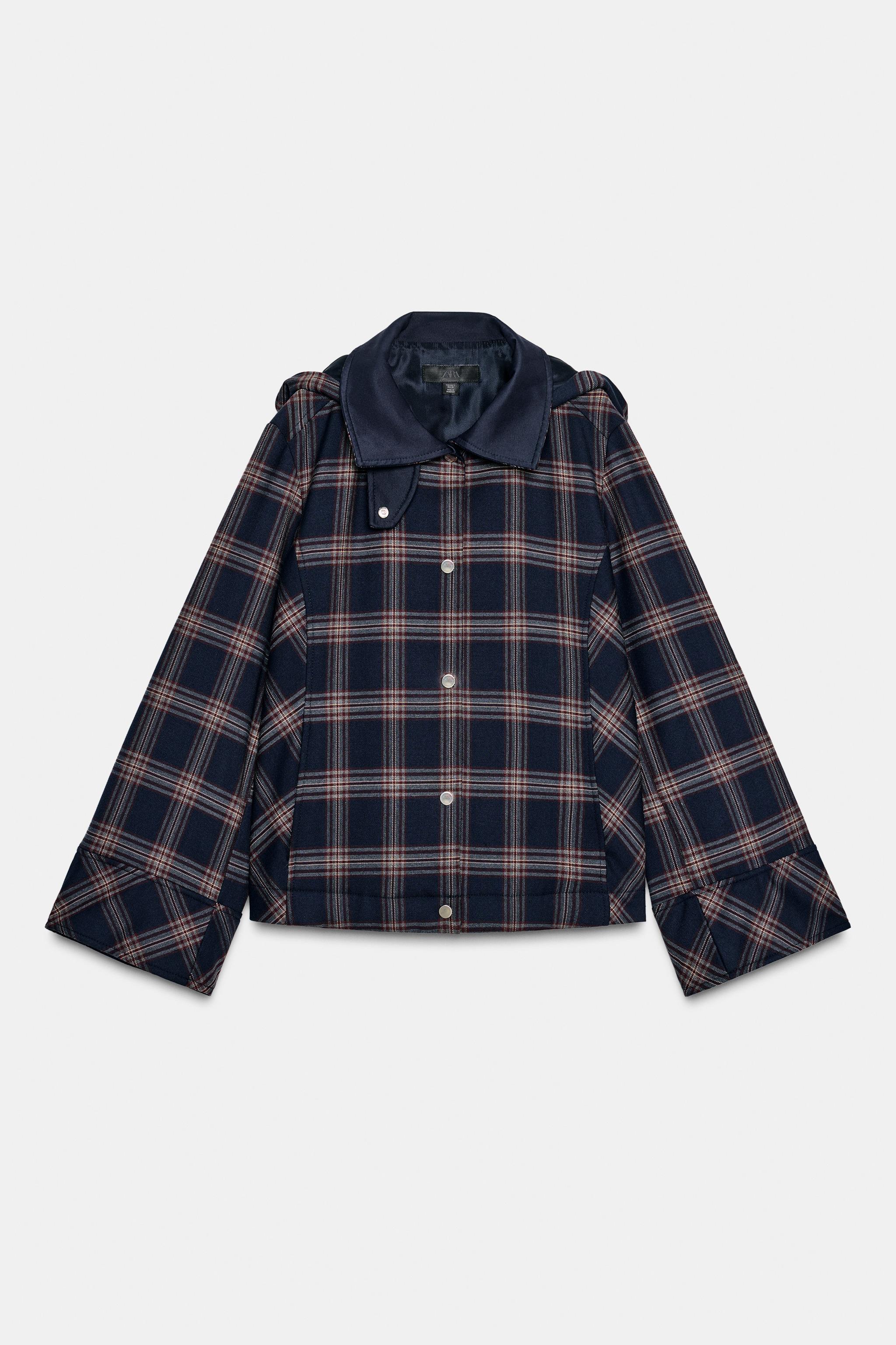 PLAID HOODED PUFFER JACKET