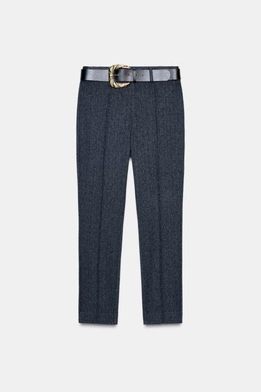 PANTALON CHEVRON AVEC CEINTURE - Bleu marine de Zara - Image 4
