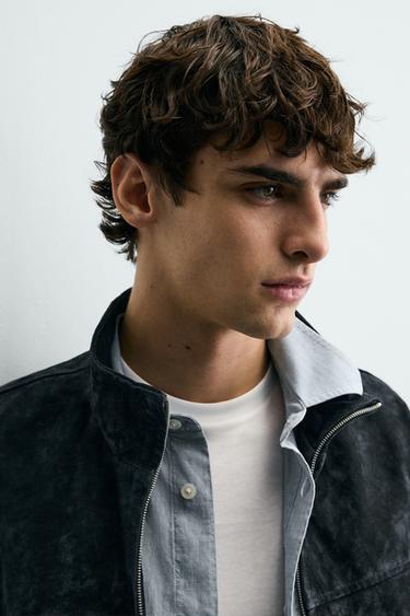 SUEDE LEATHER JACKET - Navy blue by Zara - Image 4