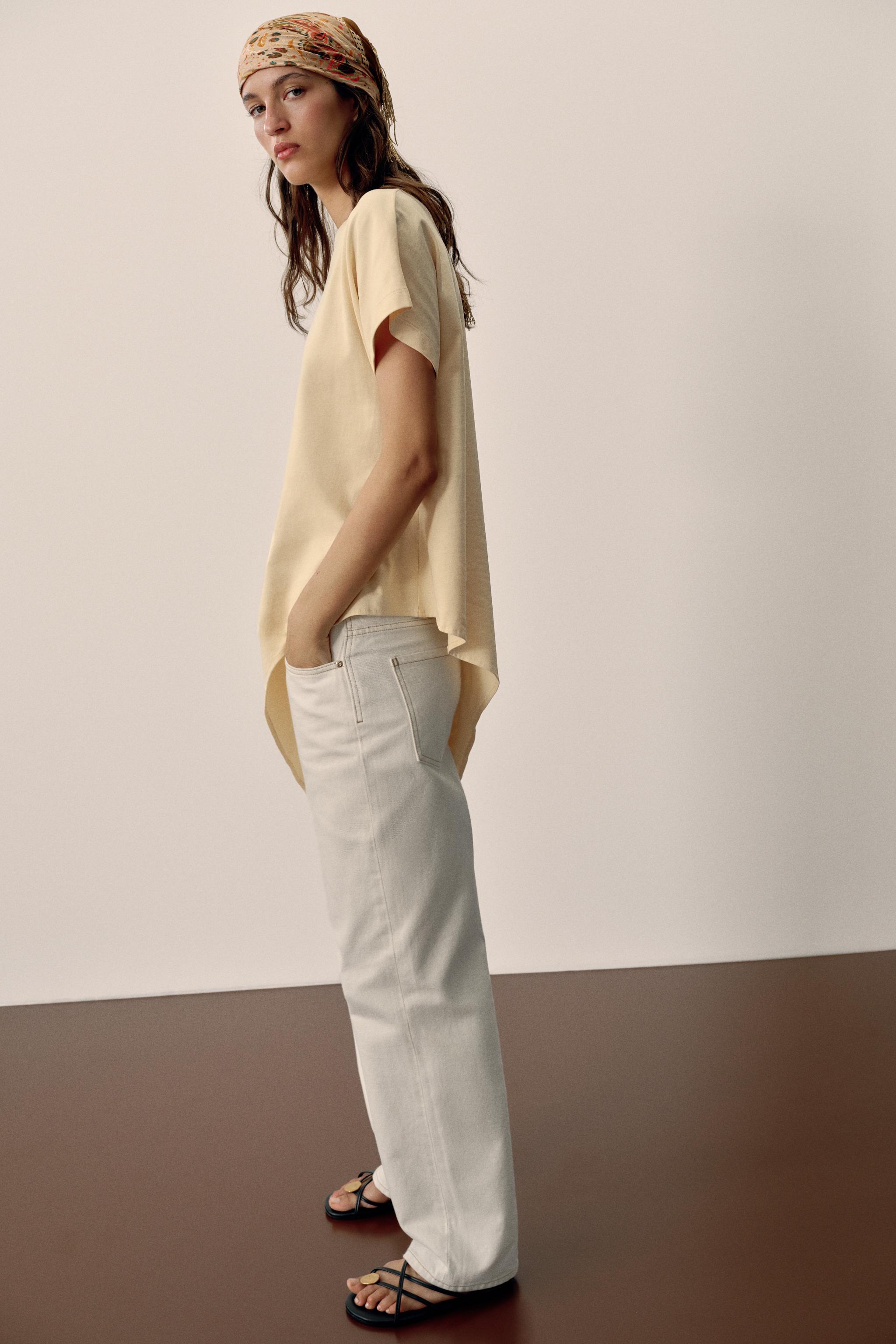 Женские футболки Zara ASYMMETRIC SHORT SLEEVE T-SHIRT — фото 4
