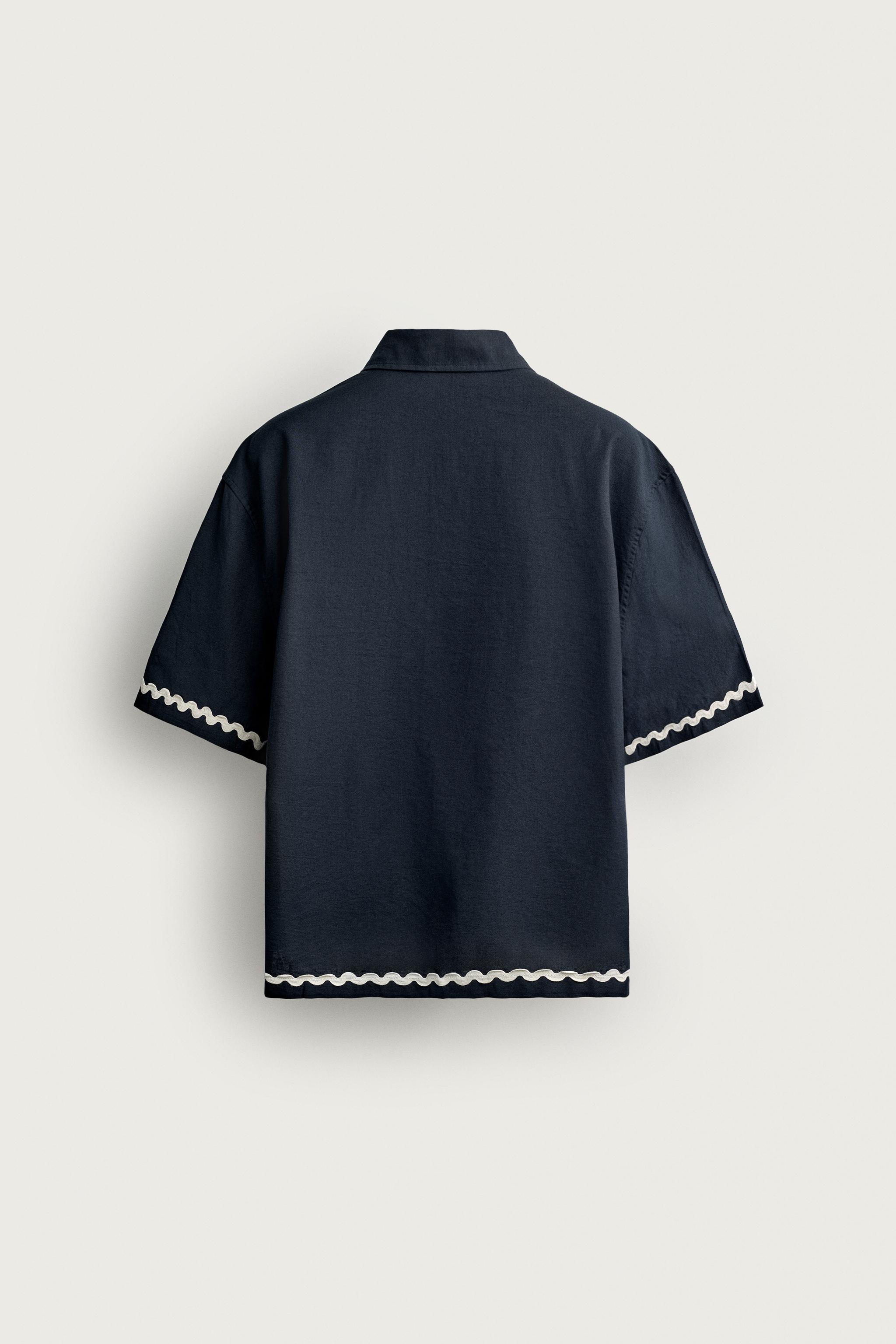Мужские рубашки Zara RELAXED FIT FISH EMBROIDERED SHIRT — фото 7