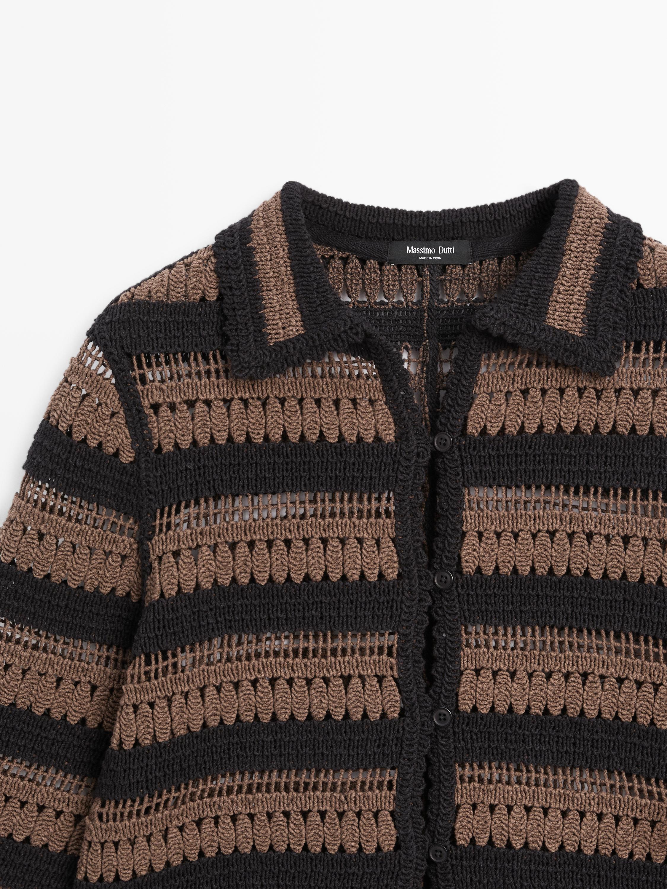 Short striped crochet knit cardigan