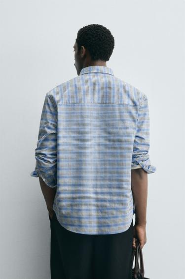 CHEMISE À CARREAUX COL BOUTONNÉ - Bleu de Zara - Image 3