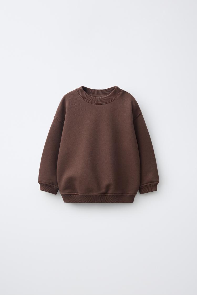 GARMENT-DYED SOLID SWEATSHIRT — Brown