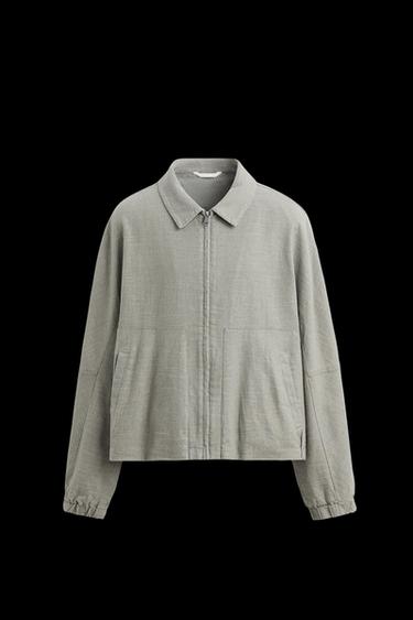 Zara LINEN-COTTON TEXTURED JACKET - Greenish - Image 0
