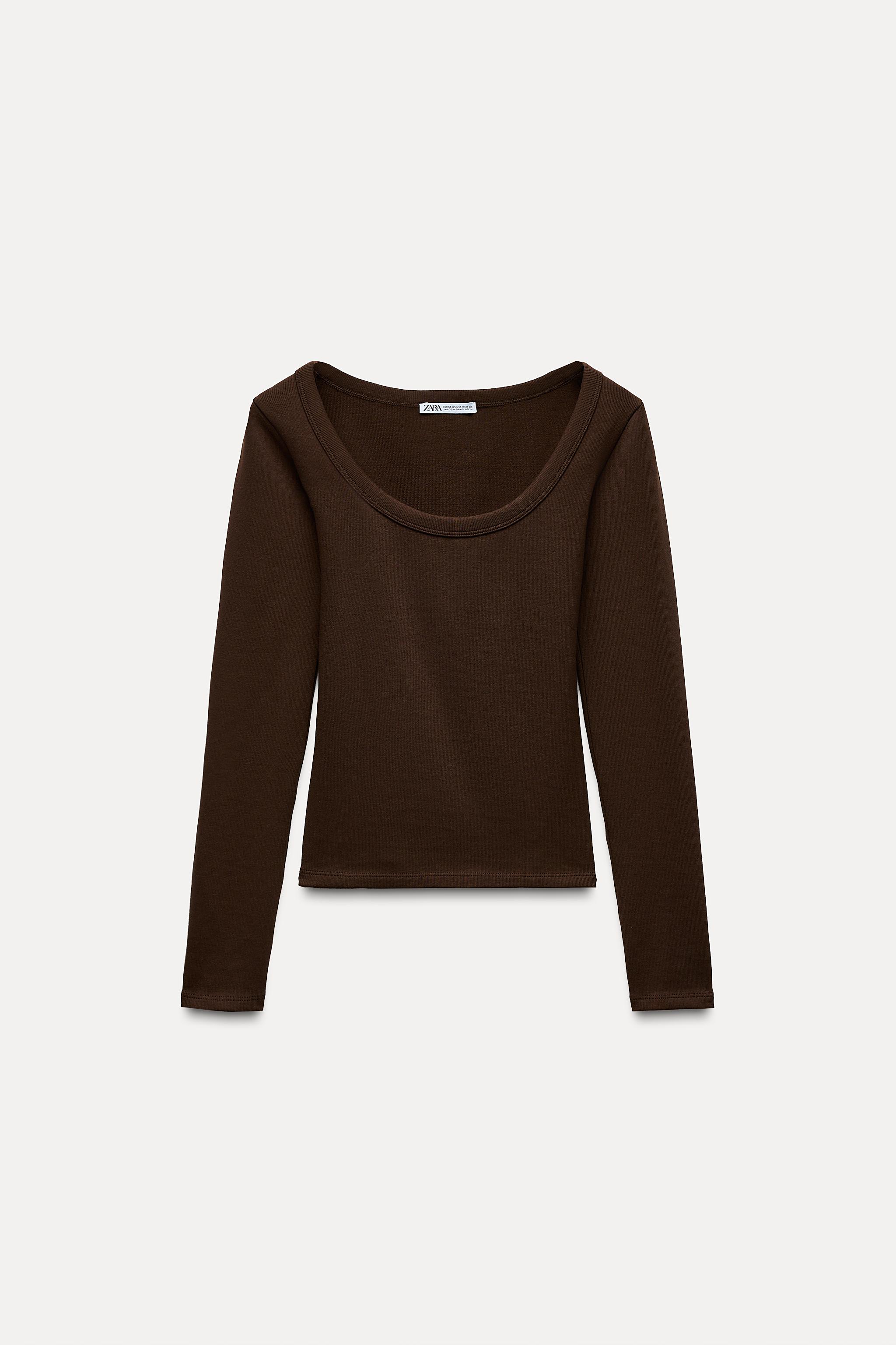 Zara Camiseta Crop Top Manga Larga Zara Blusas Zara Manga Larga