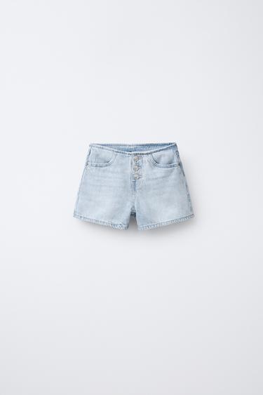 BERMUDA DENIM SIN CINTURA BOTONES - Azul claro de Zara