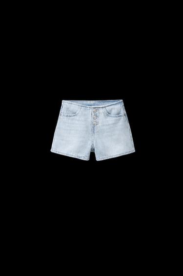 Zara BUTTON-UP WAISTLESS DENIM SHORTS - Light blue - Image 0