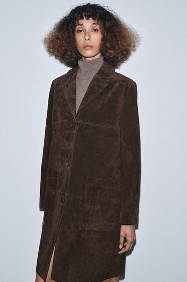 100% SUEDE LEATHER COAT ZW COLLECTION LIMITED EDITION - Dark brown by Zara