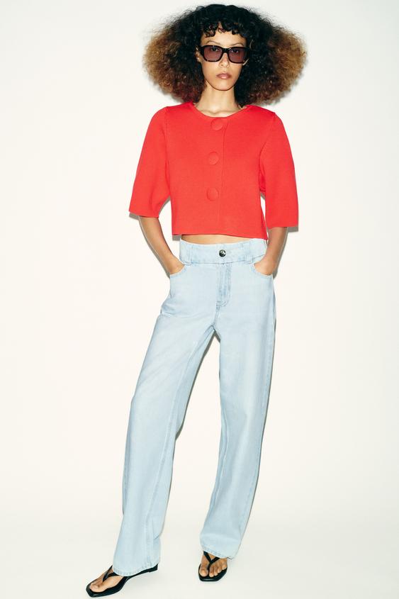 CHAQUETA CORTA PUNTO - Rojo de Zara - Imagen 0