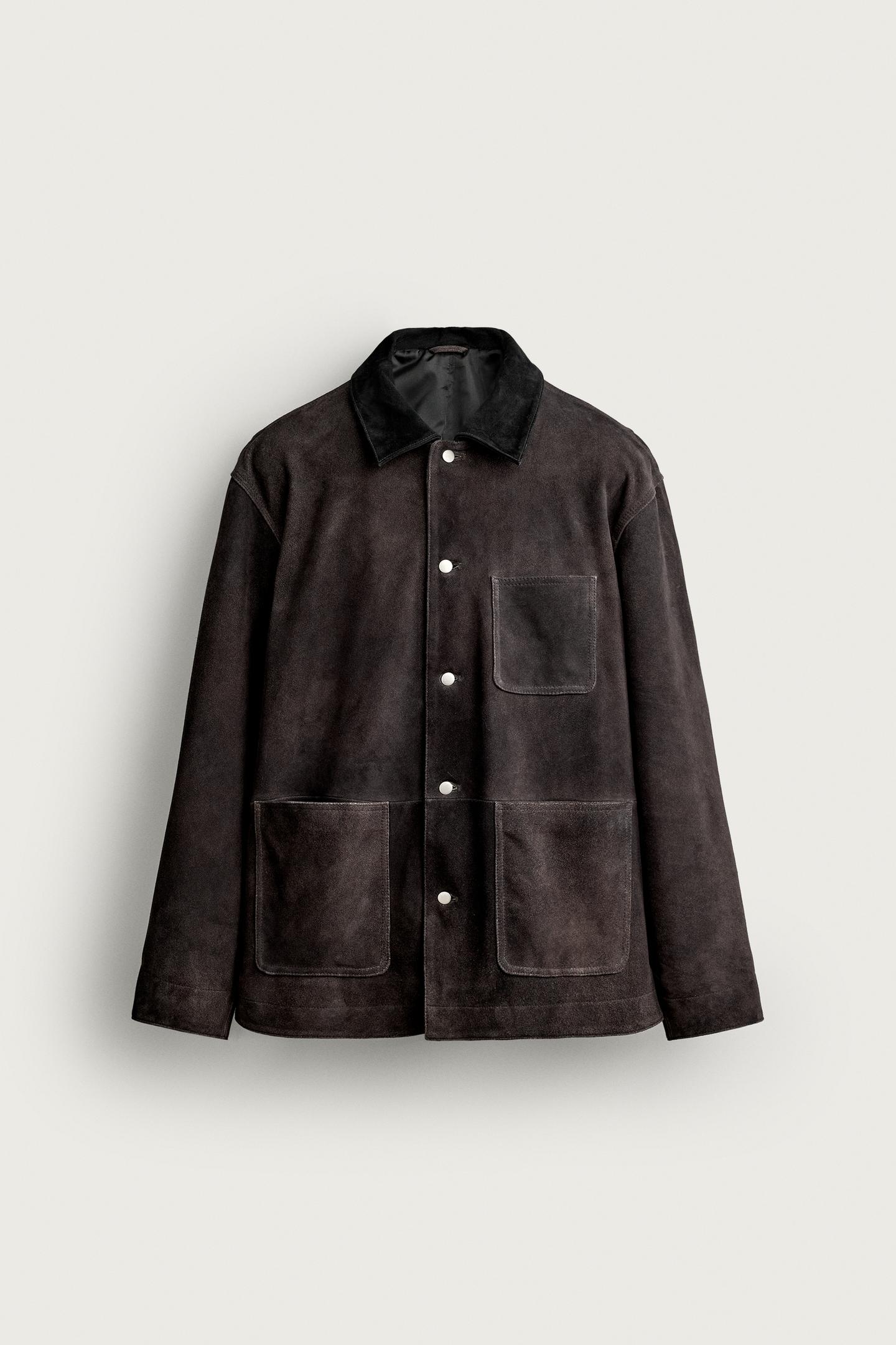 Мужская куртка Zara Washed Suede Leather, цвет: Антрацитовый серый — фото 7