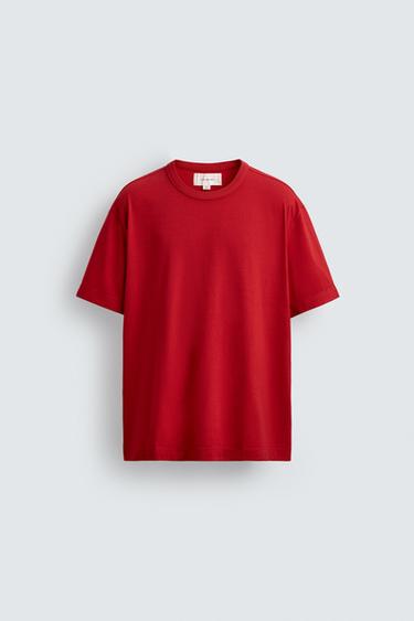 CAMISETA RELAXED FIT RIBETE - Rojo de Zara