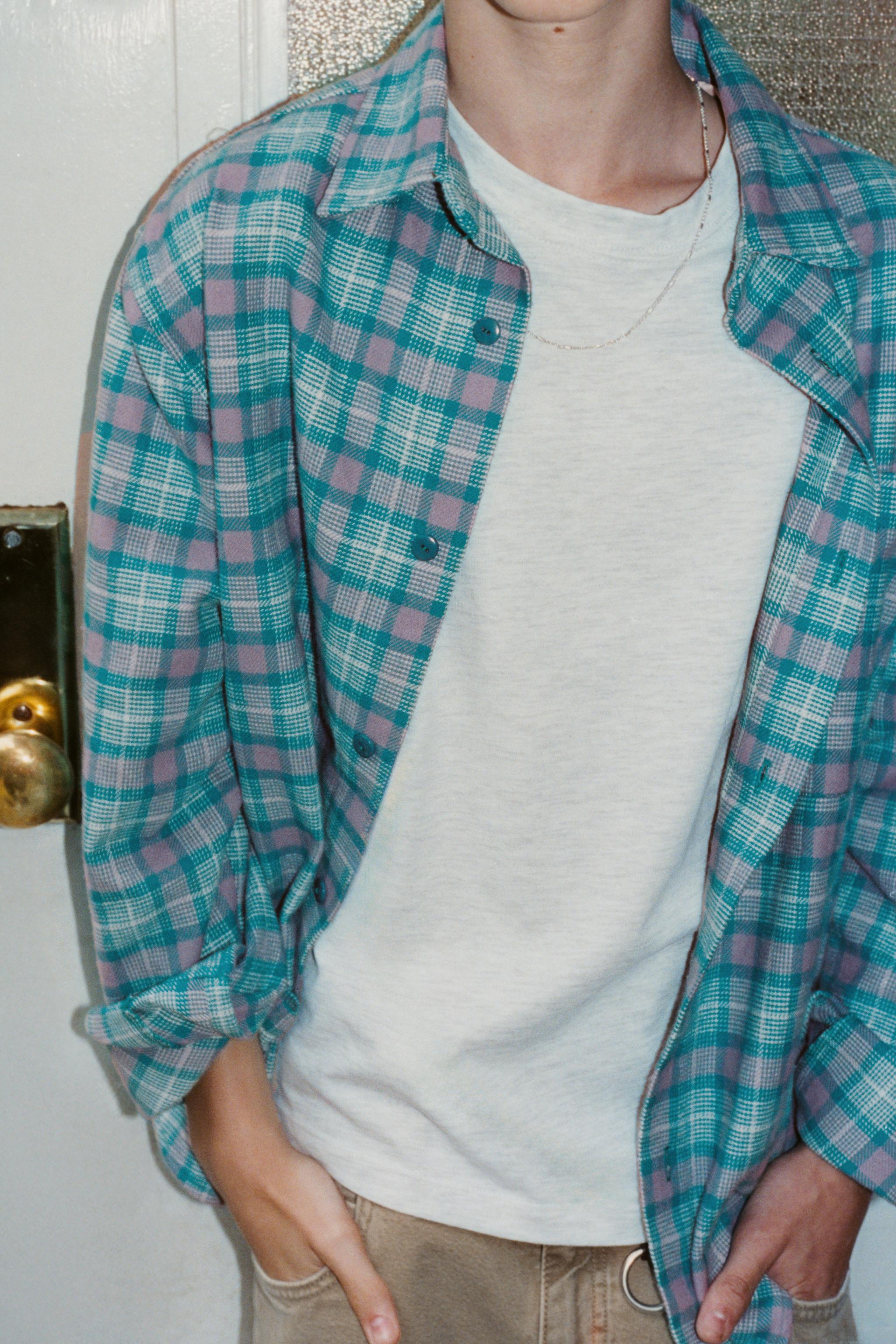 PLAID PRINT SHIRT — Mid-green