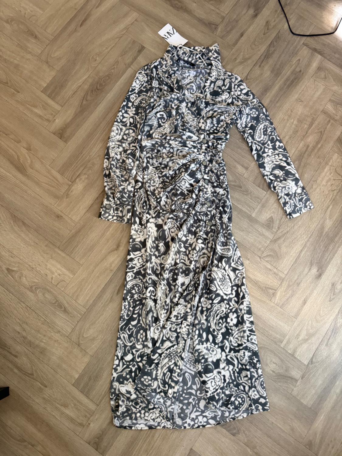 GATHERED PRINTED MIDI DRESS - Image 2