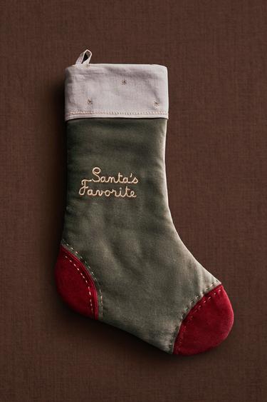 VELVET CHRISTMAS STOCKING DECORATION - Green by Zara