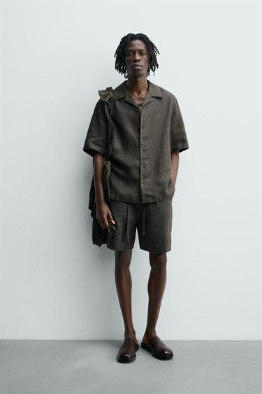 BERMUDA RELAXED FIT LINO - Verde oscuro de Zara