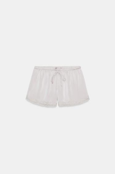 SHORT MINI SATINADO ENCAJE - Gris claro de Zara - Imagen 0