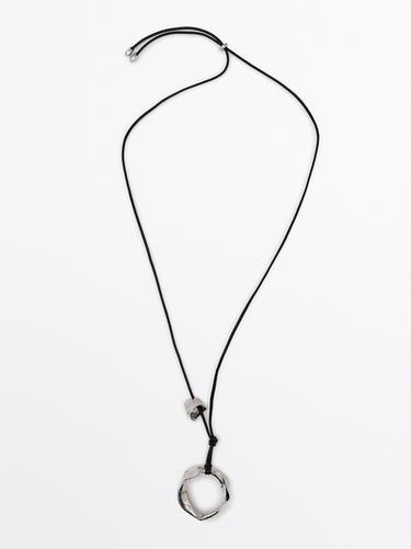 Zara Leather necklace with irregular piece - Silver