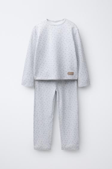 6-14 YEARS/ WAFFLE-KNIT FLORAL PYJAMAS - Grey marl by Zara