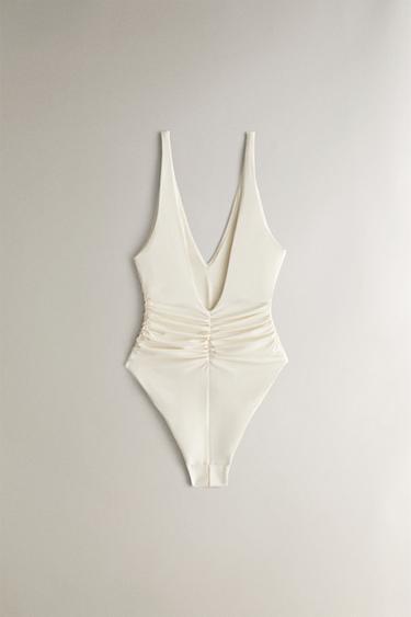 GATHERED BEACH SWIMSUIT - Ecru by Zara - Image 3