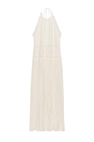 Zara ZW COLLECTION 蕾絲中長版洋裝 - 裸色