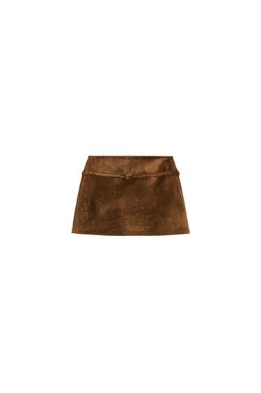SHORT-SAIA EFEITO SUEDE COM CINTO - Torrado-escuro da Zara
