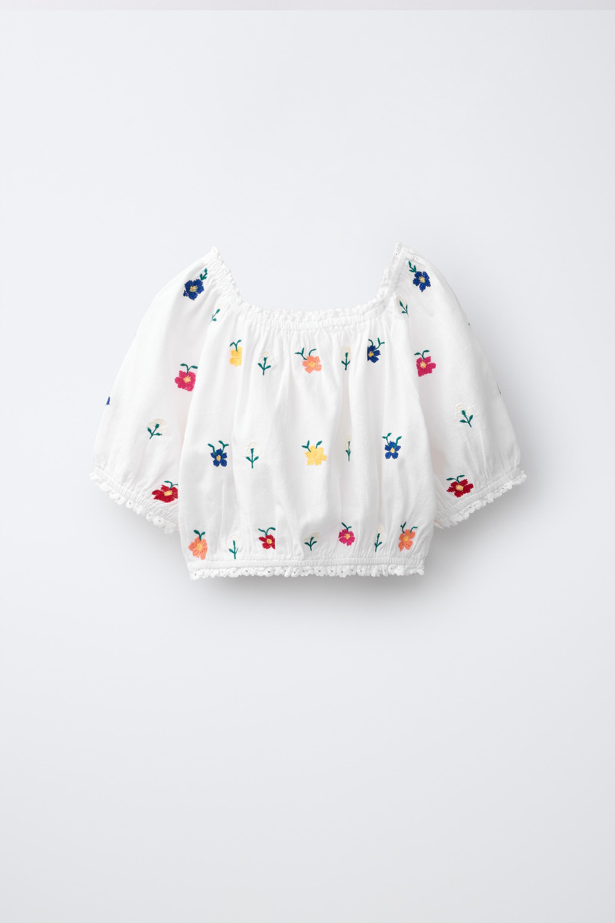 Детские блузки Zara EMBROIDERED FLORAL PUFF SLEEVE BLOUSE — фото 2