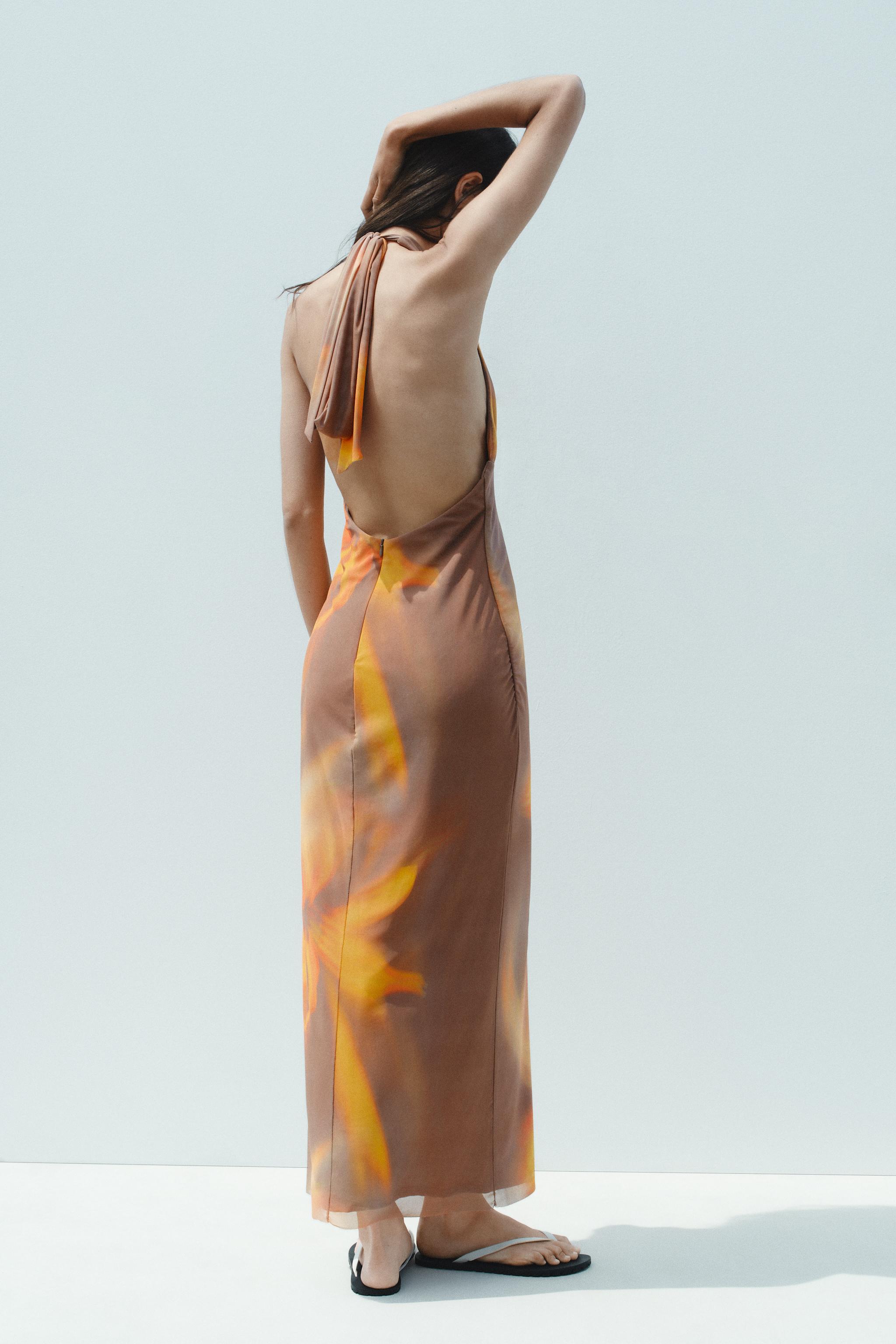ROBE MIDI HALTER TULLE IMPRIM
