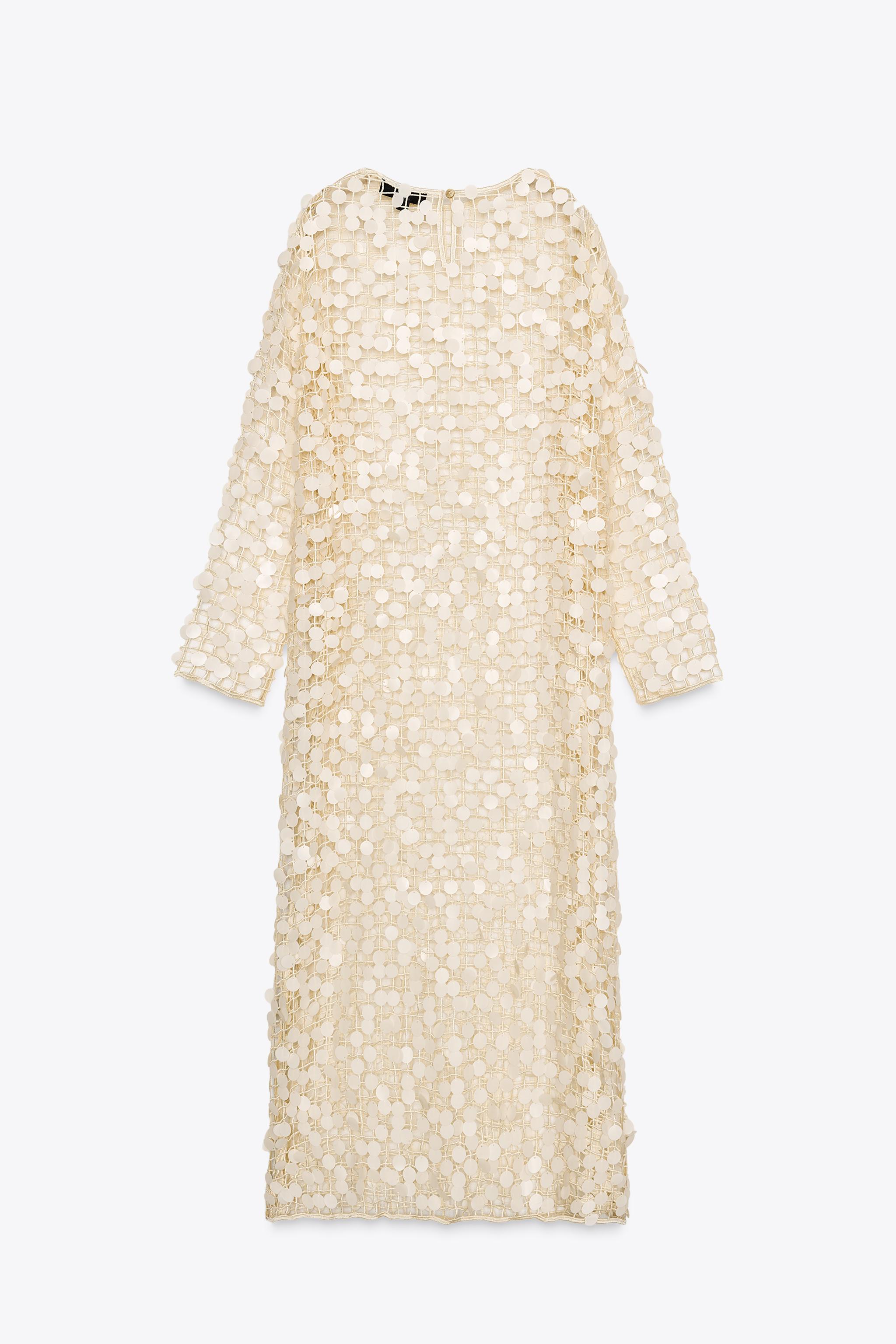 ZARA スパンコールロングワンピース 3920/248 SEQUIN MAXI DRESS - Ecru | ZARA United States