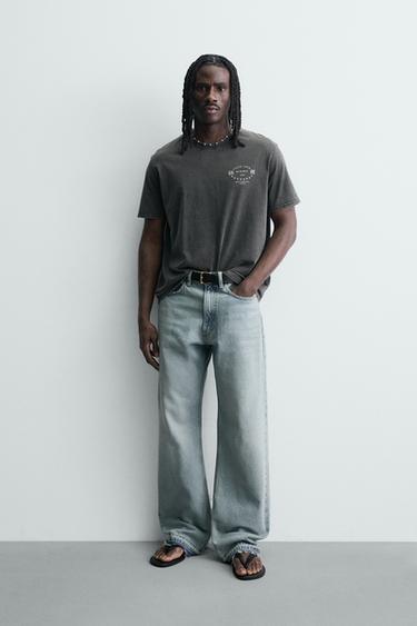 T-SHIRT MED VASKET PRINT - Mørk antrasitt fra Zara - Billede 0