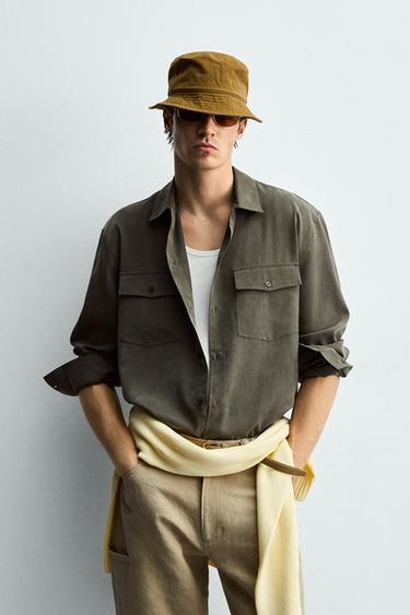 FLUID RELAXED FIT SHIRT WITH POCKETS - Dark khaki by Zara