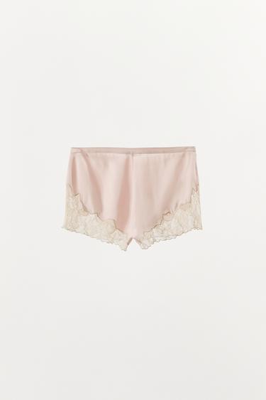 SHORT SATINÉ BRODERIES ET DENTELLE - Rose pastel de Zara - Image 4