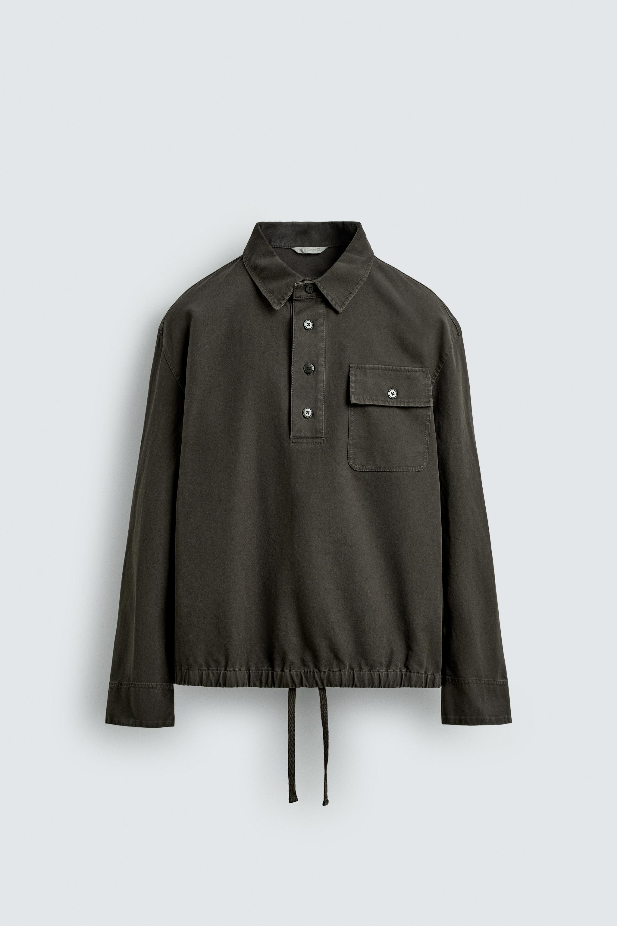 Washed Cotton Polo Overshirt - mink brown