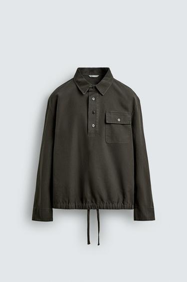 WASHED COTTON POLO OVERSHIRT - mink brown by Zara
