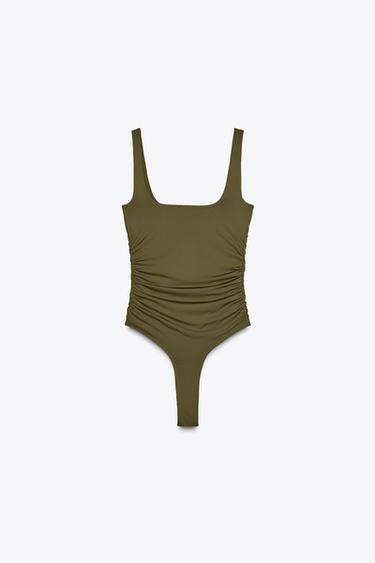 GATHERED POLYAMIDE BODYSUIT - Olive green by Zara