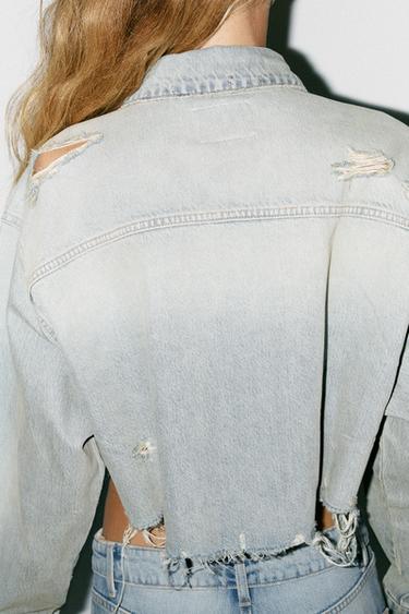 RIPPED TRF CROP DENIM JACKET - Light blue by Zara - Image 4