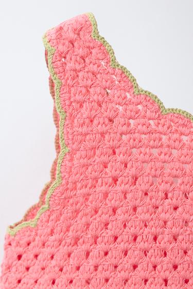 CROCHET EMBROIDERED KNIT TOP - Coral by Zara - Image 2