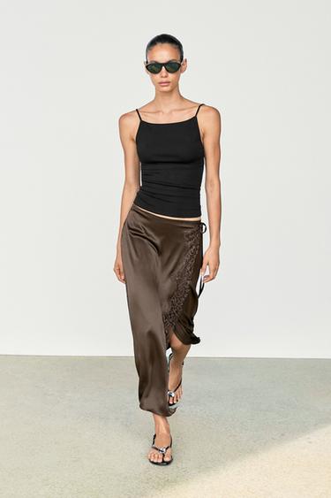 Top tirante fino mezcla algodón - Negro de Zara