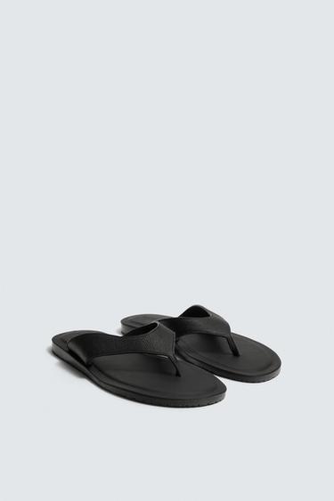 صندل جلدي بأشرطة - أسود الخاص بـ Zara