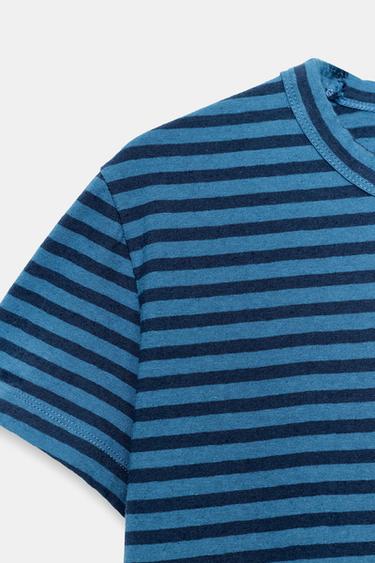 STRIPED COTTON AND LINEN T-SHIRT - Blue / Indigo by Zara - Image 7