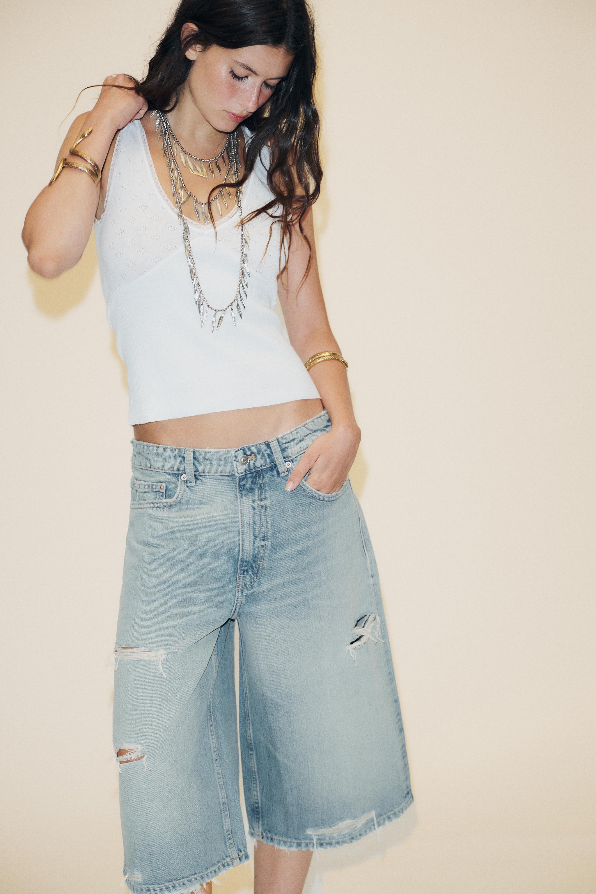 BERMUDA-SHORT BAGGY EN JEAN TRF DÉCHIRÉ