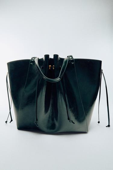 Zara RUCHED SHOPPER TOTE BAG - Green