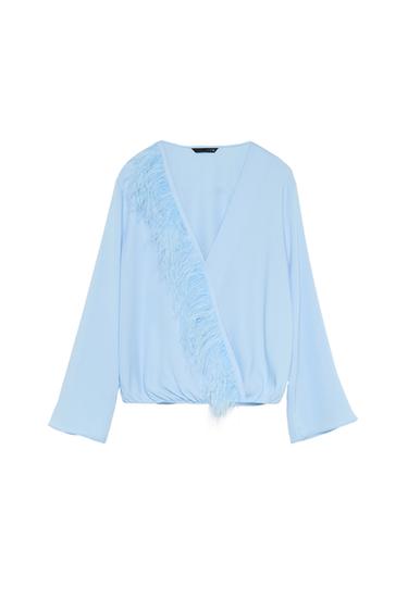 FEATHER CROSSOVER BLOUSE - Ecru by Zara