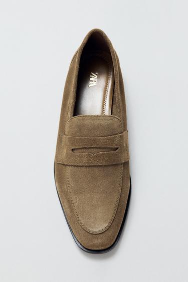 FLAT SPLIT SUEDE LOAFERS - Khaki Green by Zara