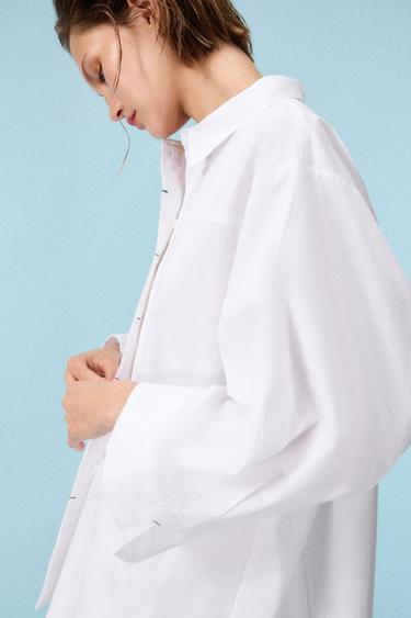 CAMISA PESPUNTES - Blanco roto de Zara