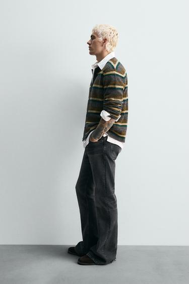STRIPED JACQUARD CARDIGAN - Anthracite Grey by Zara - Image 3