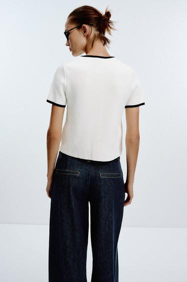 CARDIGAN WITH CONTRAST TRIMS - White by Zara - Image 3